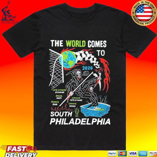 Heavyslime The World Comes To 2026 South Philadelphia Grim Reaper T-shirt