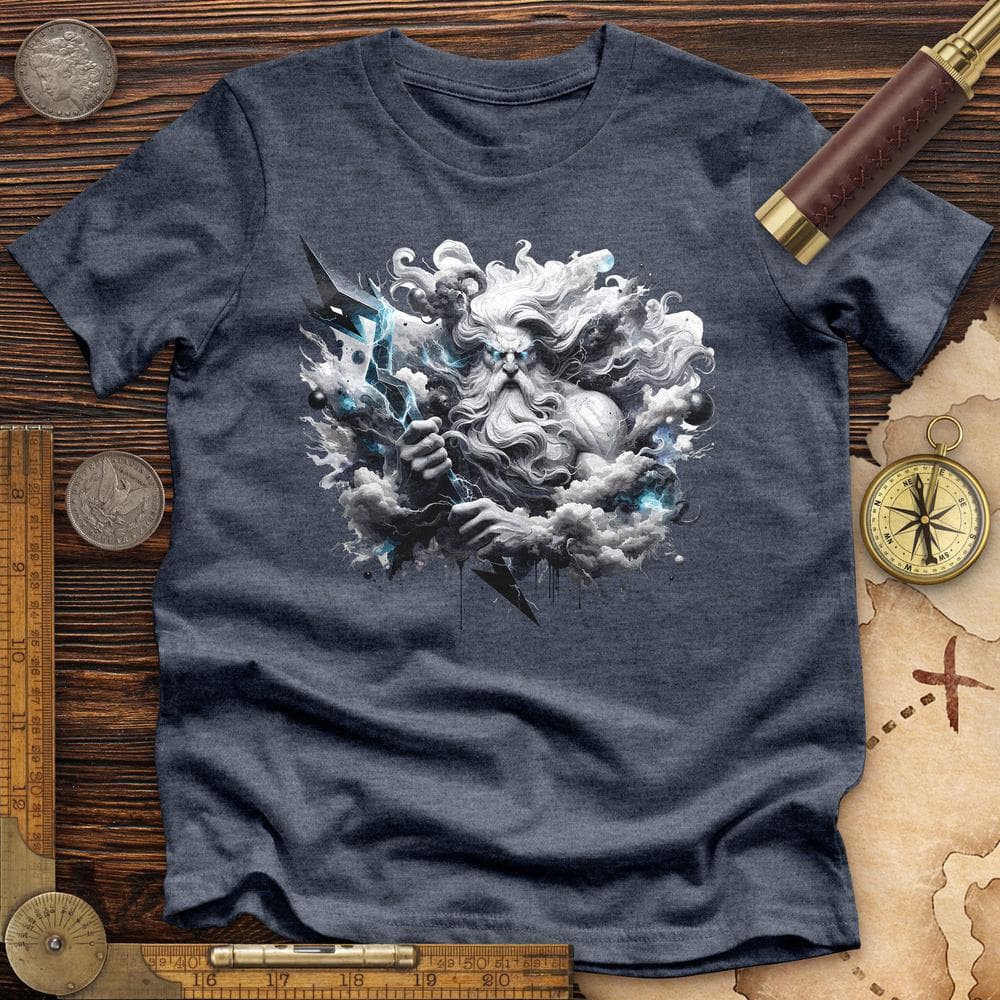 A Powerful Zeus Holding a Lightning Bolt Premium QualityTee