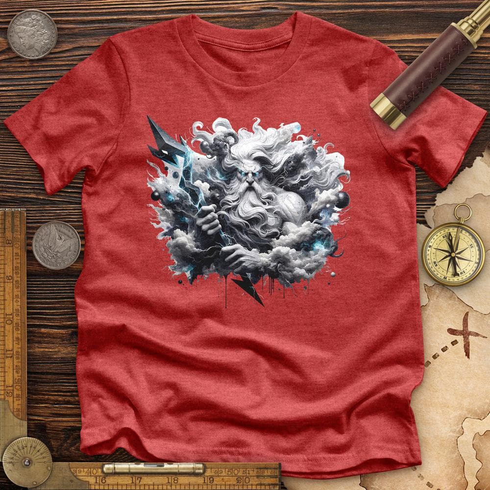 A Powerful Zeus Holding a Lightning Bolt Premium QualityTee