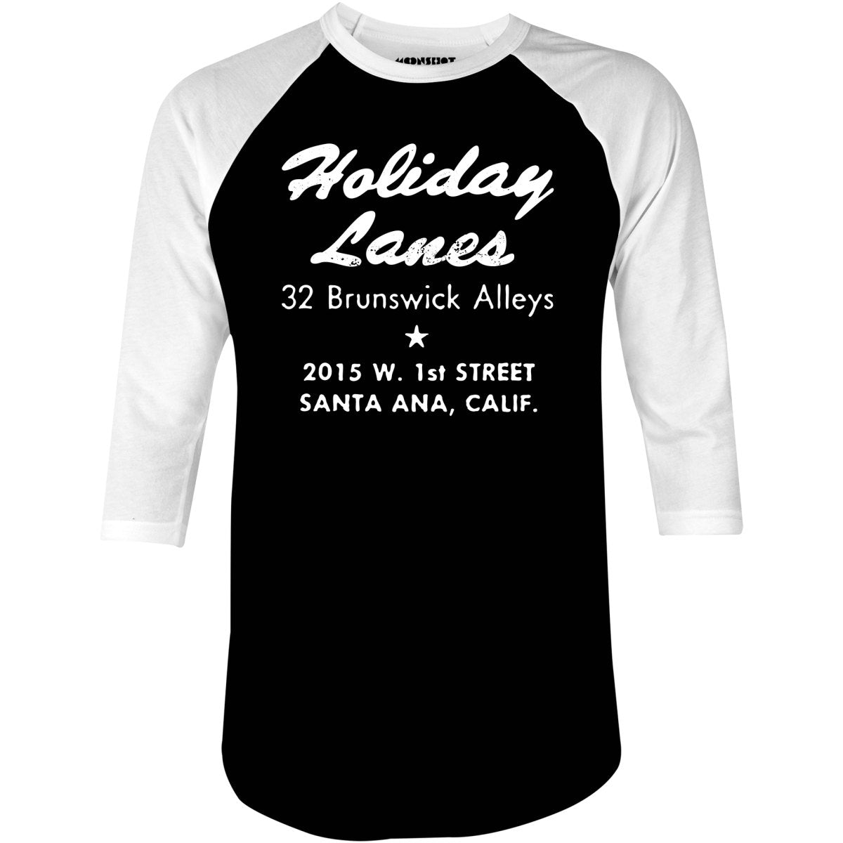 Holiday Lanes - Santa Ana, CA - Vintage Bowling Alley - 3/4 Sleeve Raglan T-Shirt