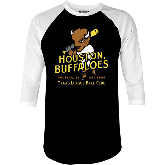 Houston Buffaloes - Texas - Vintage Defunct Baseball Teams - 3/4 Sleeve Raglan T-Shirt