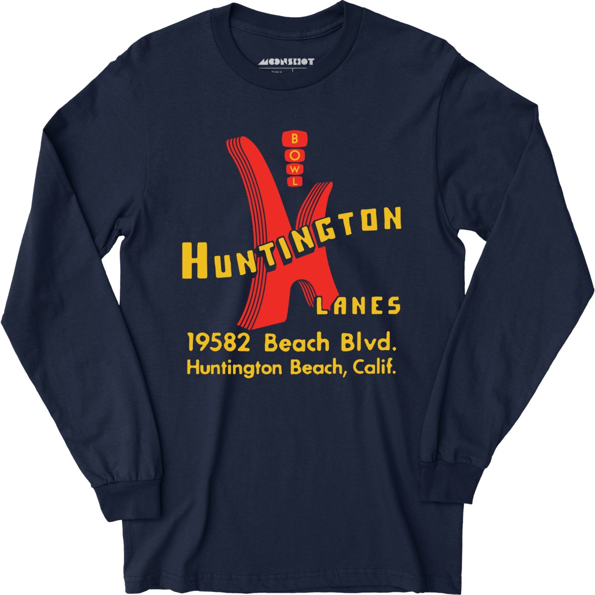 Huntington Lanes - Huntington Beach, CA - Vintage Bowling Alley - Long Sleeve T-Shirt
