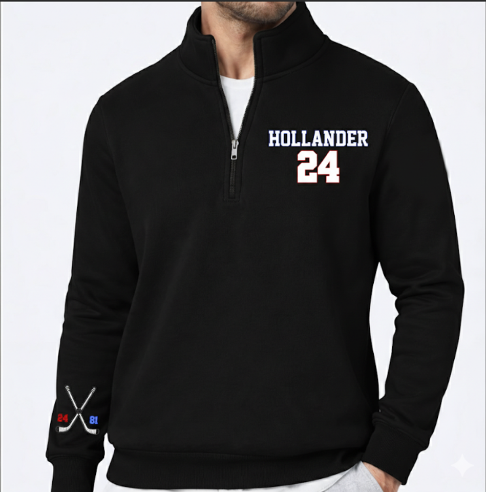 Embroidered Team Hollanov Quater-Zip, LGBT Hockey Romance Crewneck, Heated Rivalry Fan Gift