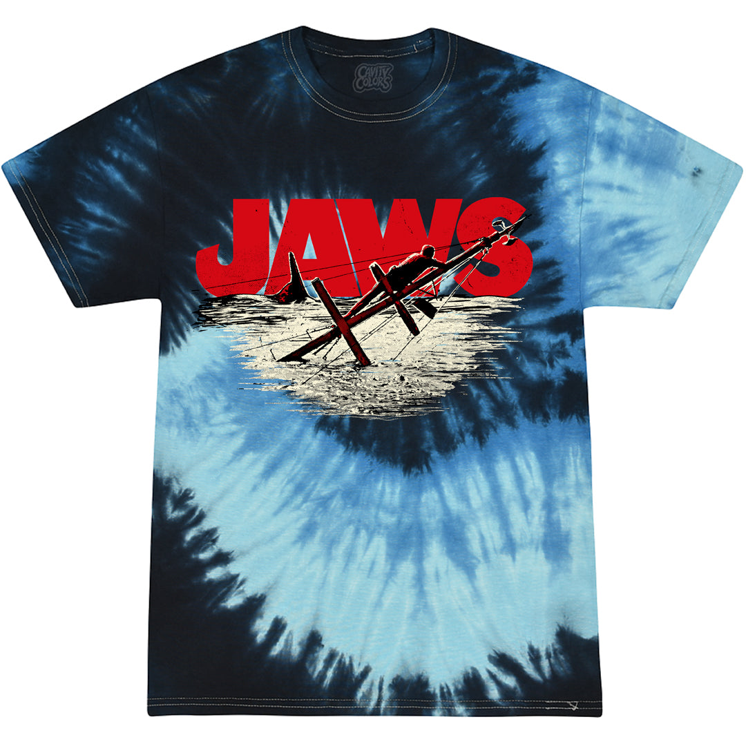 JAWS: SMILE - TIE-DYE T-SHIRT (DARK OCEAN TIE DYE) - clothing by TeeHivey.com (Image 1)