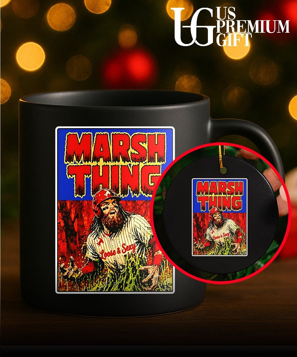 Marsh Thing holding fish Philadelphia Phillies baseball shirt