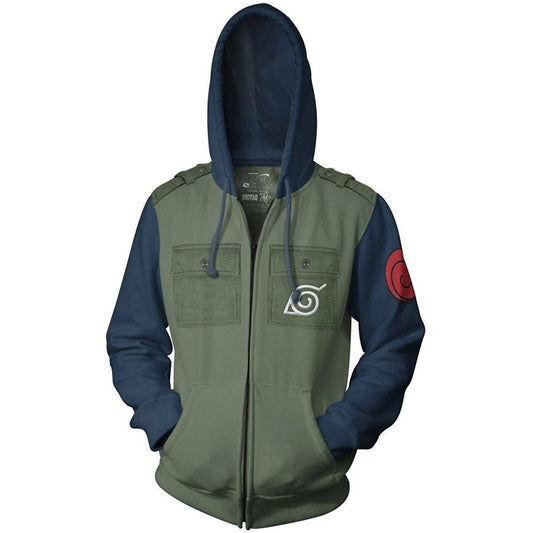Naruto Shippuden Kakashi Cosplay Military Adult Fleece Zip Up Hoodie Sweatshirt