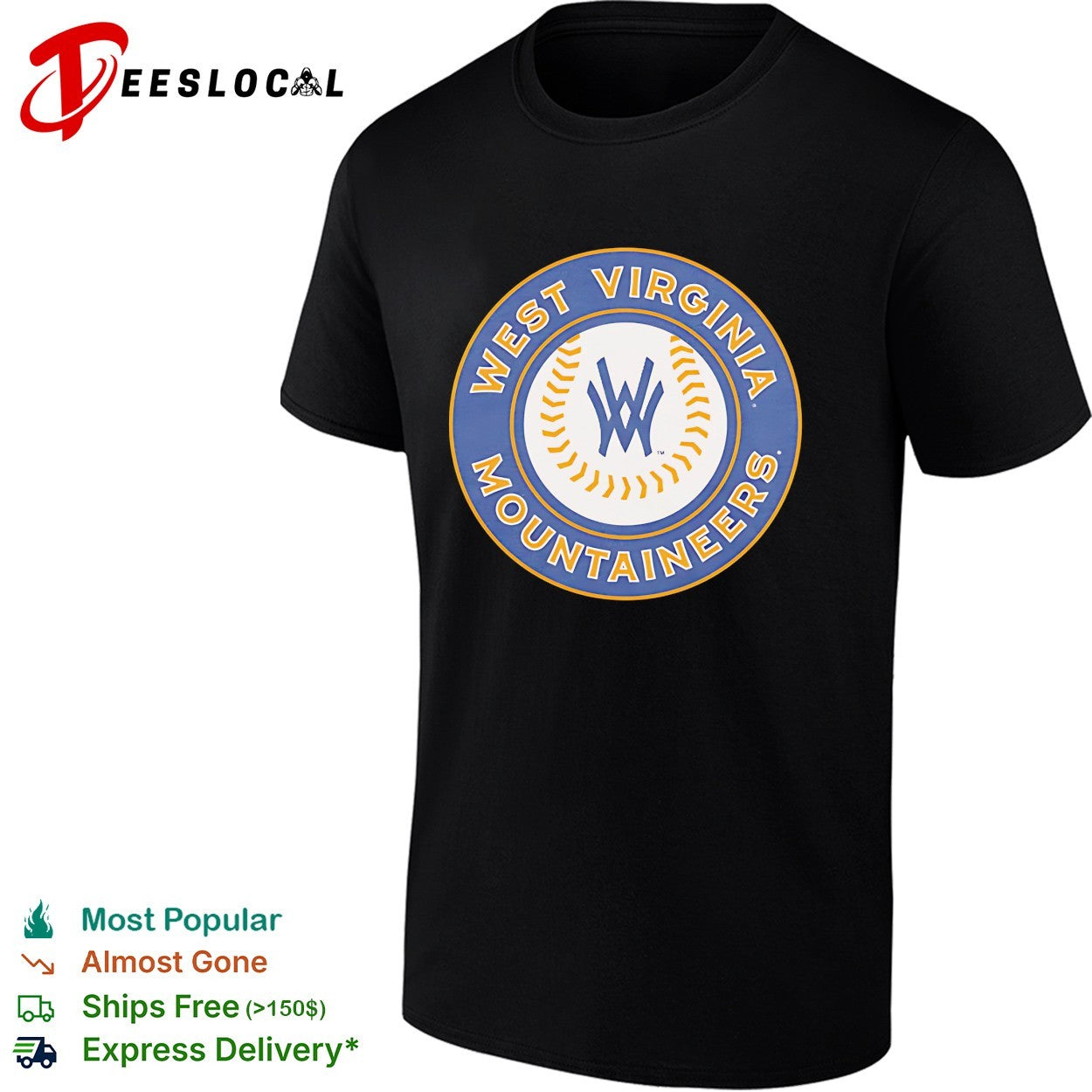 West Virginia Mountaineers WW circle monogram baseball logo shirt