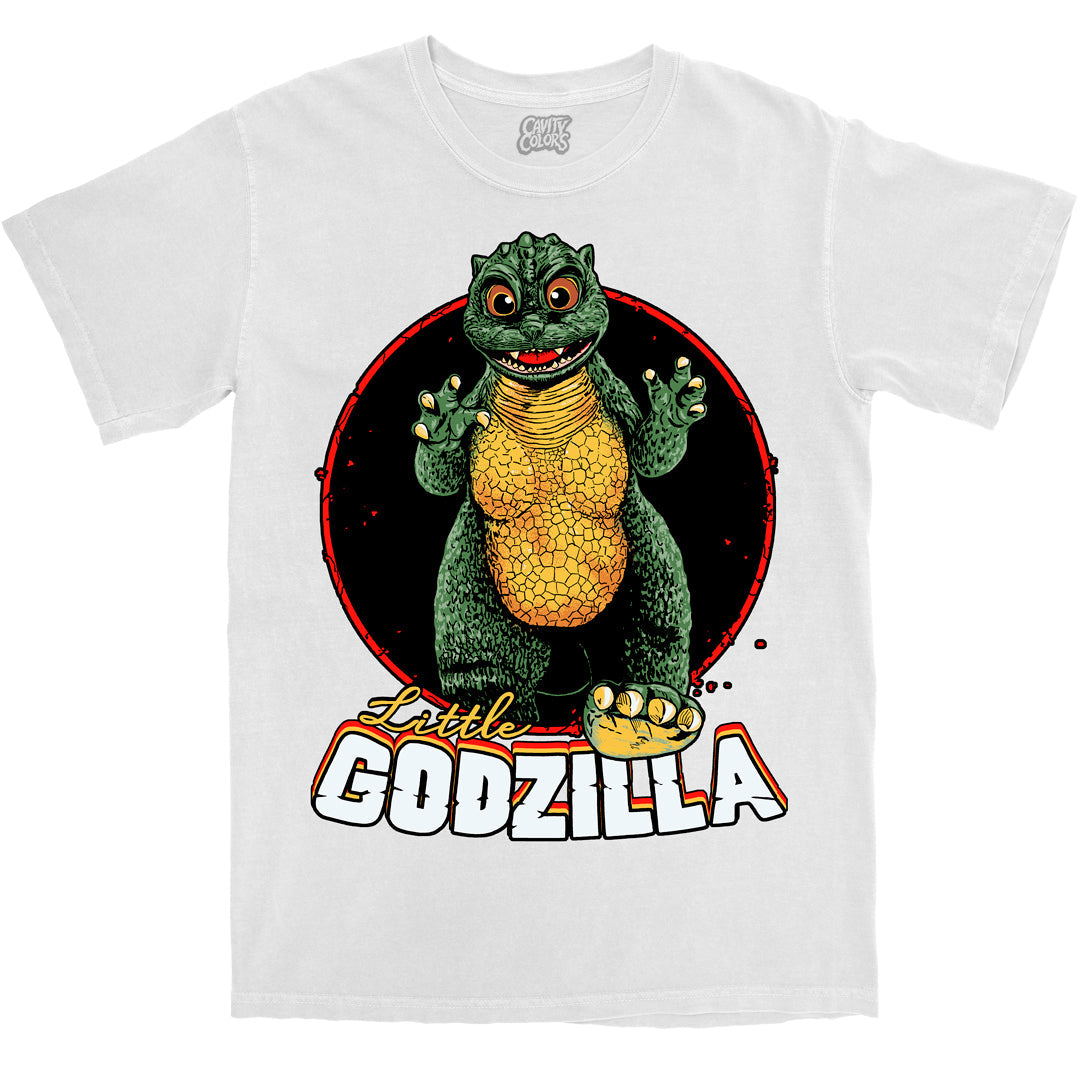 LITTLE GODZILLA - T-SHIRT - WHITE VARIANT (COMFORT COLORS) - clothing by TeeHivey.com (Image 1)