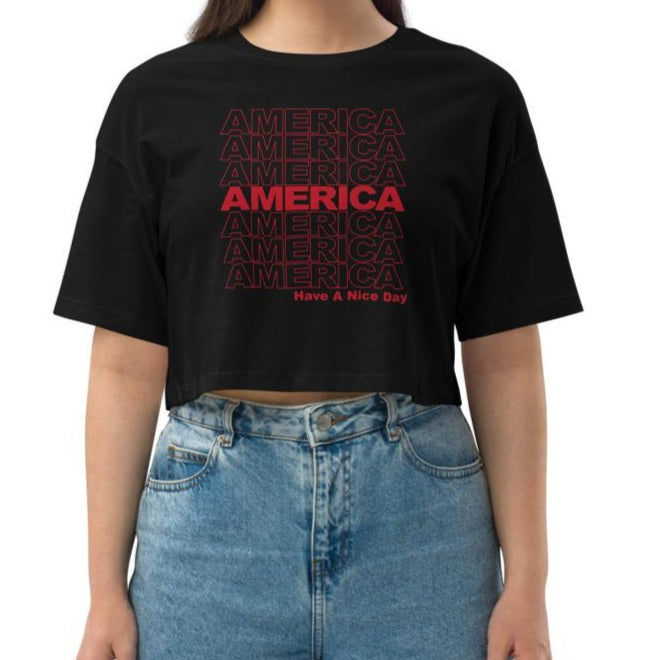 America Repeat Cropped Womens Tee Shirt