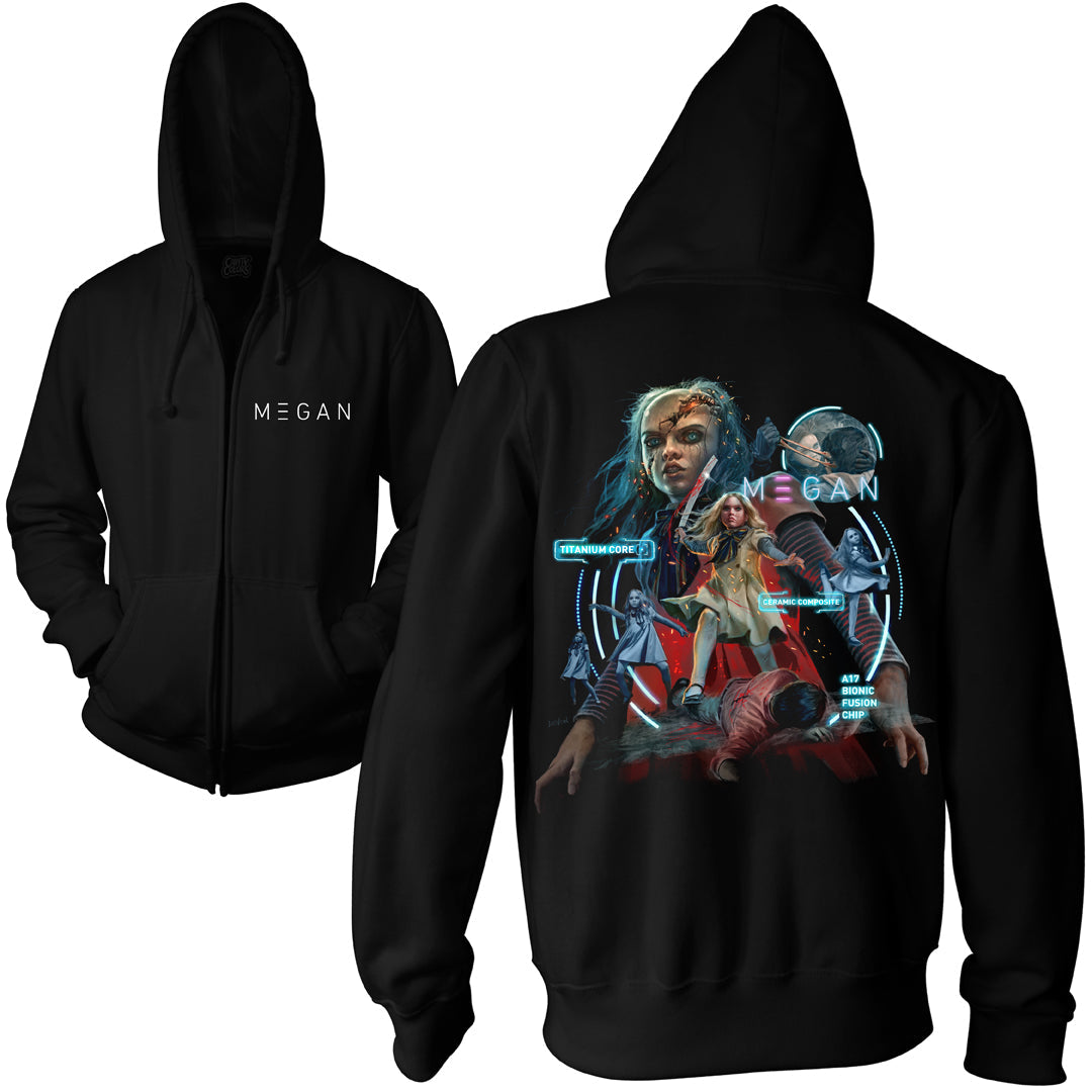 M3GAN - ZIP UP HOODIE - clothing by TeeHivey.com (Image 1)