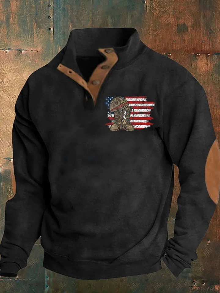 Men's Aintage Veteran Flag Print Sweatshirt With Stand Collar