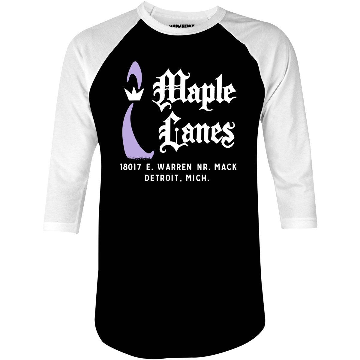 Maple Lanes - Detroit, MI - Vintage Bowling Alley - 3/4 Sleeve Raglan T-Shirt