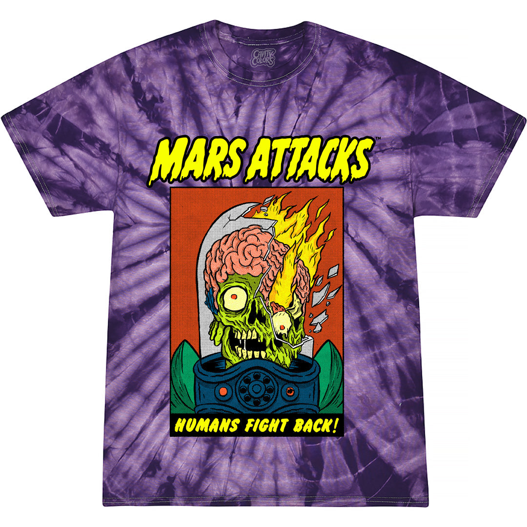 MARS ATTACKS: HUMANS FIGHT BACK - T-SHIRT (PURPLE TIE-DYE) - clothing by TeeHivey.com (Image 1)