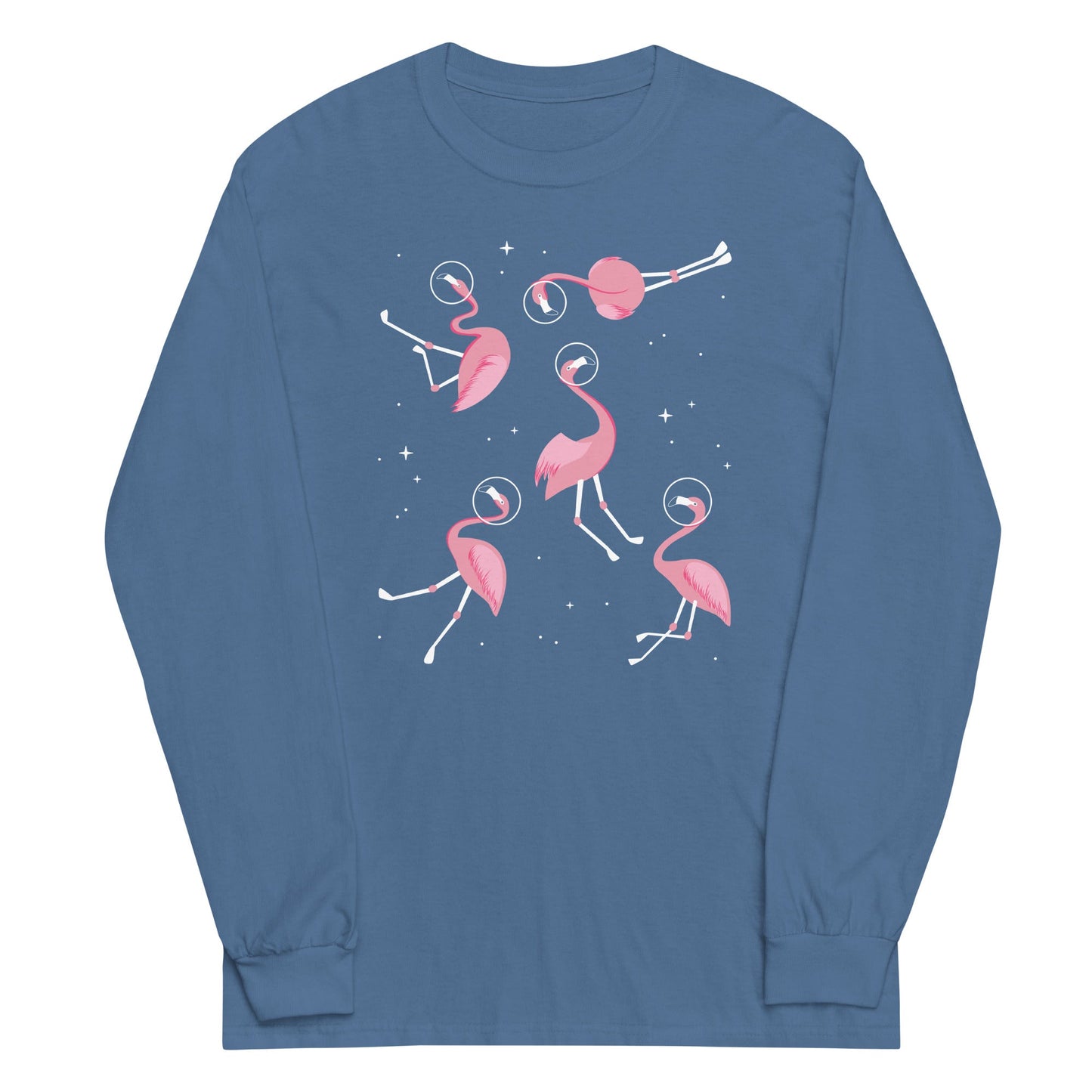 Flamingos In Space Unisex Long Sleeve Tee