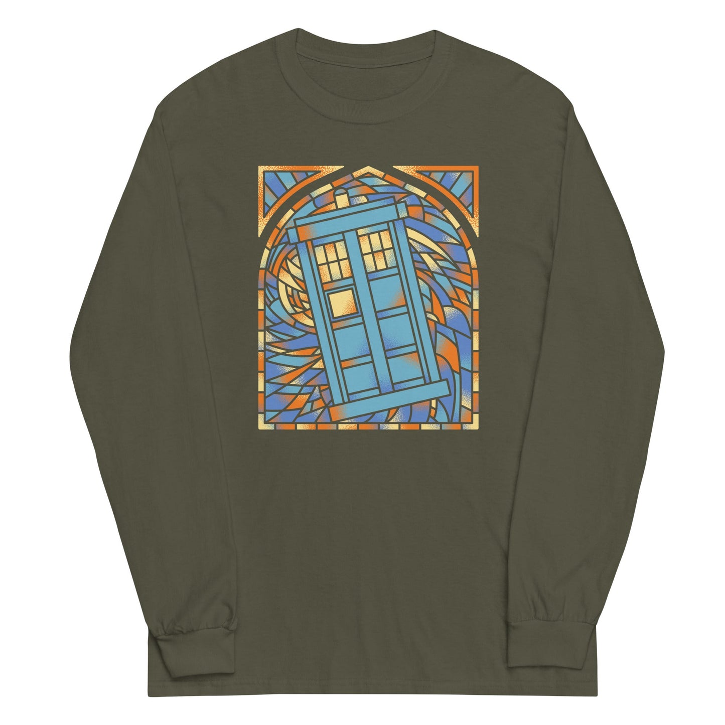 Stained Glass Police Box Unisex Long Sleeve Tee