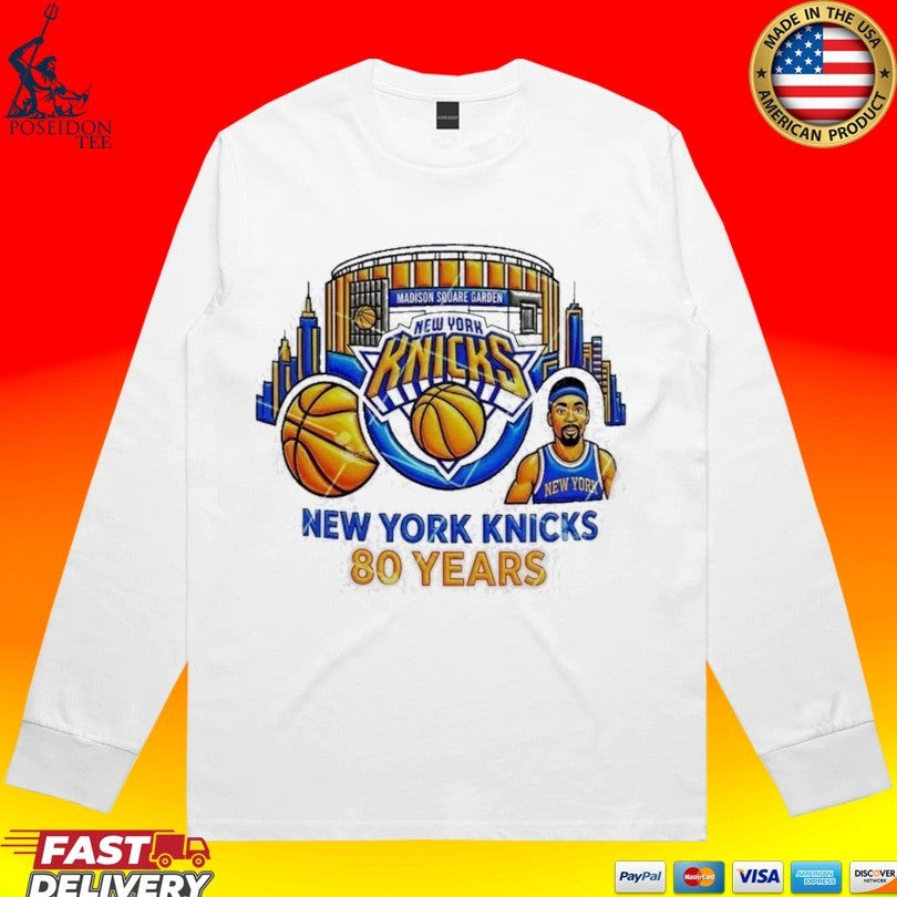New York Knicks 80 Years Legacy Madison Square Garden Basketball T-shirt