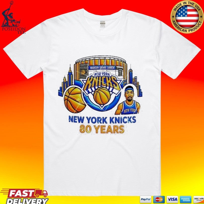 New York Knicks 80 Years Legacy Madison Square Garden Basketball T-shirt