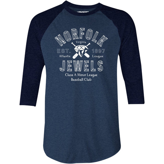 Norfolk Jewels - Virginia - Vintage Defunct Baseball Teams - 3/4 Sleeve Raglan T-Shirt