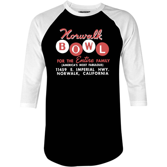 Norwalk Bowl - Norwalk, CA - Vintage Bowling Alley - 3/4 Sleeve Raglan T-Shirt