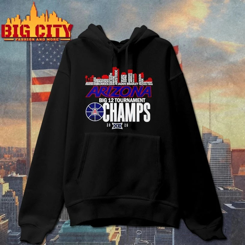 Official Arizona Wildcats Big 12 tournament champs 2026 name sky line T-shirt