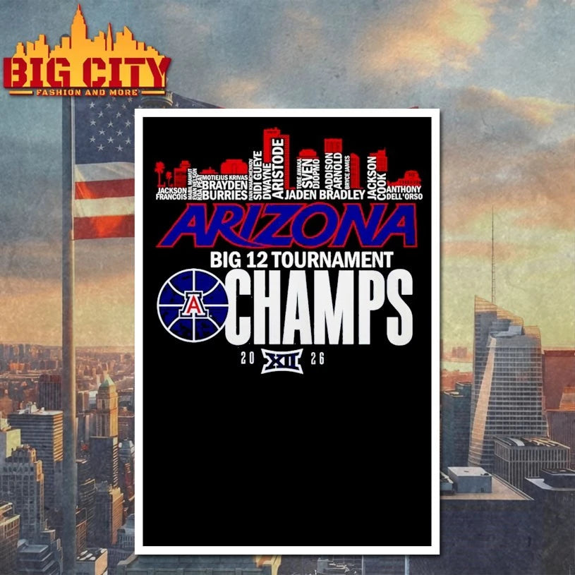 Official Arizona Wildcats Big 12 tournament champs 2026 name sky line T-shirt