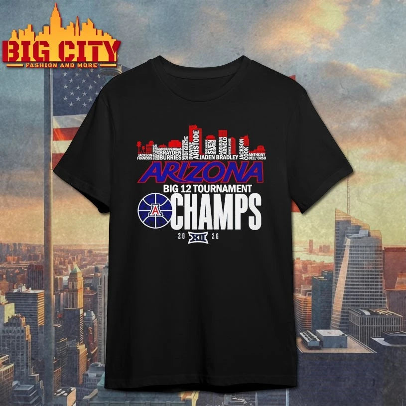 Official Arizona Wildcats Big 12 tournament champs 2026 name sky line T-shirt