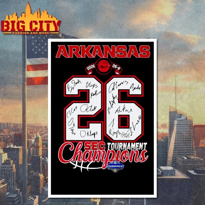 Official Arkansas Razorbacks 2026 Sec tournament champions 26 signatures T-shirt