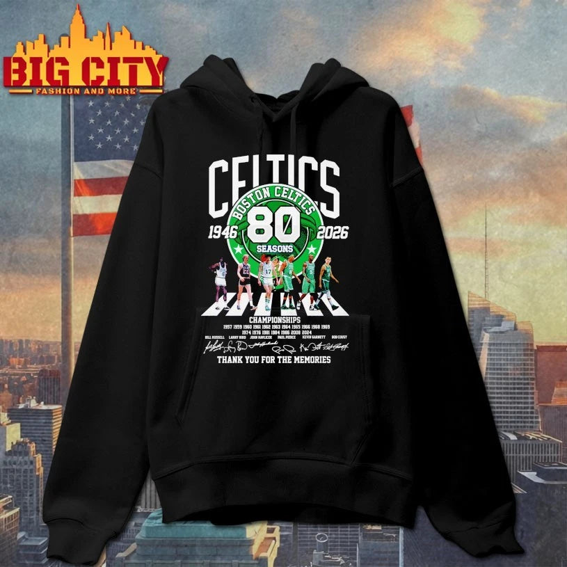 Official Boston Celtics 1946-2026 80 seasons championship thank You for the memories signatures shirt