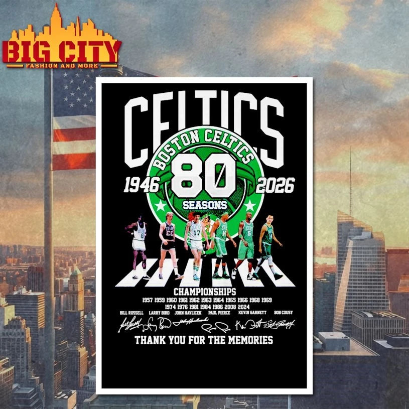 Official Boston Celtics 1946-2026 80 seasons championship thank You for the memories signatures shirt