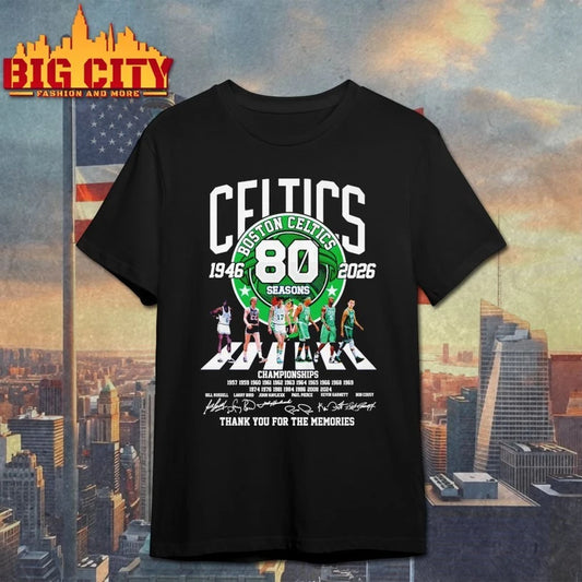 Official Boston Celtics 1946-2026 80 seasons championship thank You for the memories signatures shirt