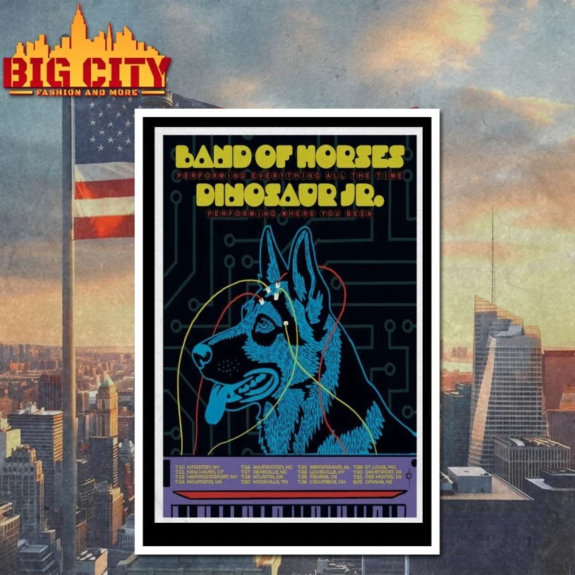 Official Dinosaur Jr. and Band of Horses Tour July 2026 Poster T-shirt