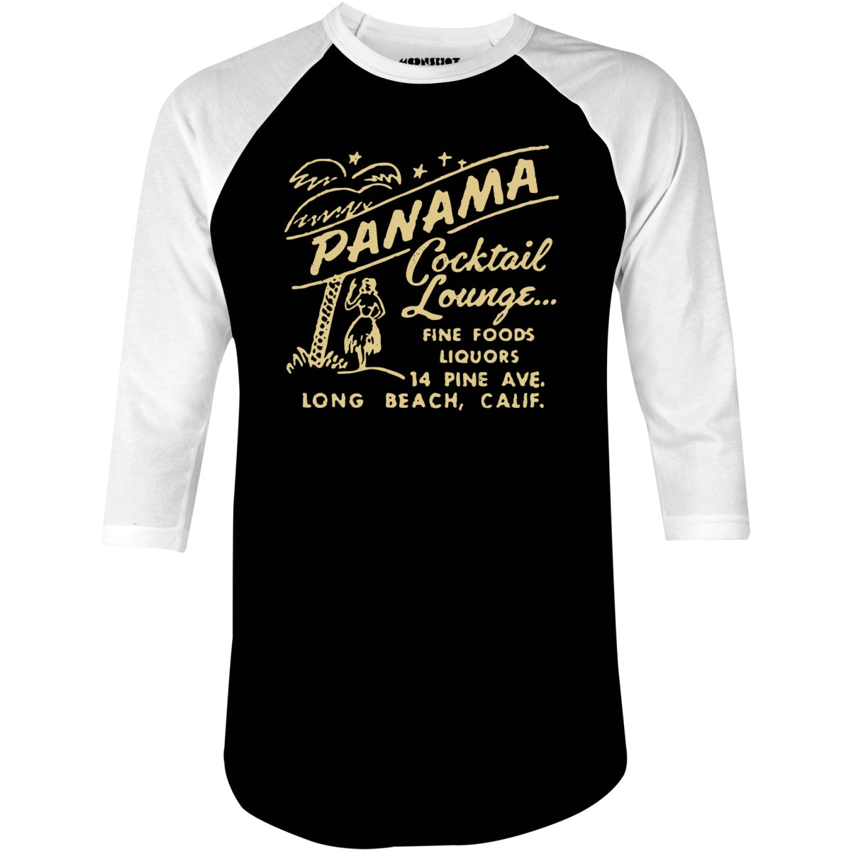 Panama Cocktail Lounge - Long Beach, CA - Vintage Tiki Bar - 3/4 Sleeve Raglan T-Shirt