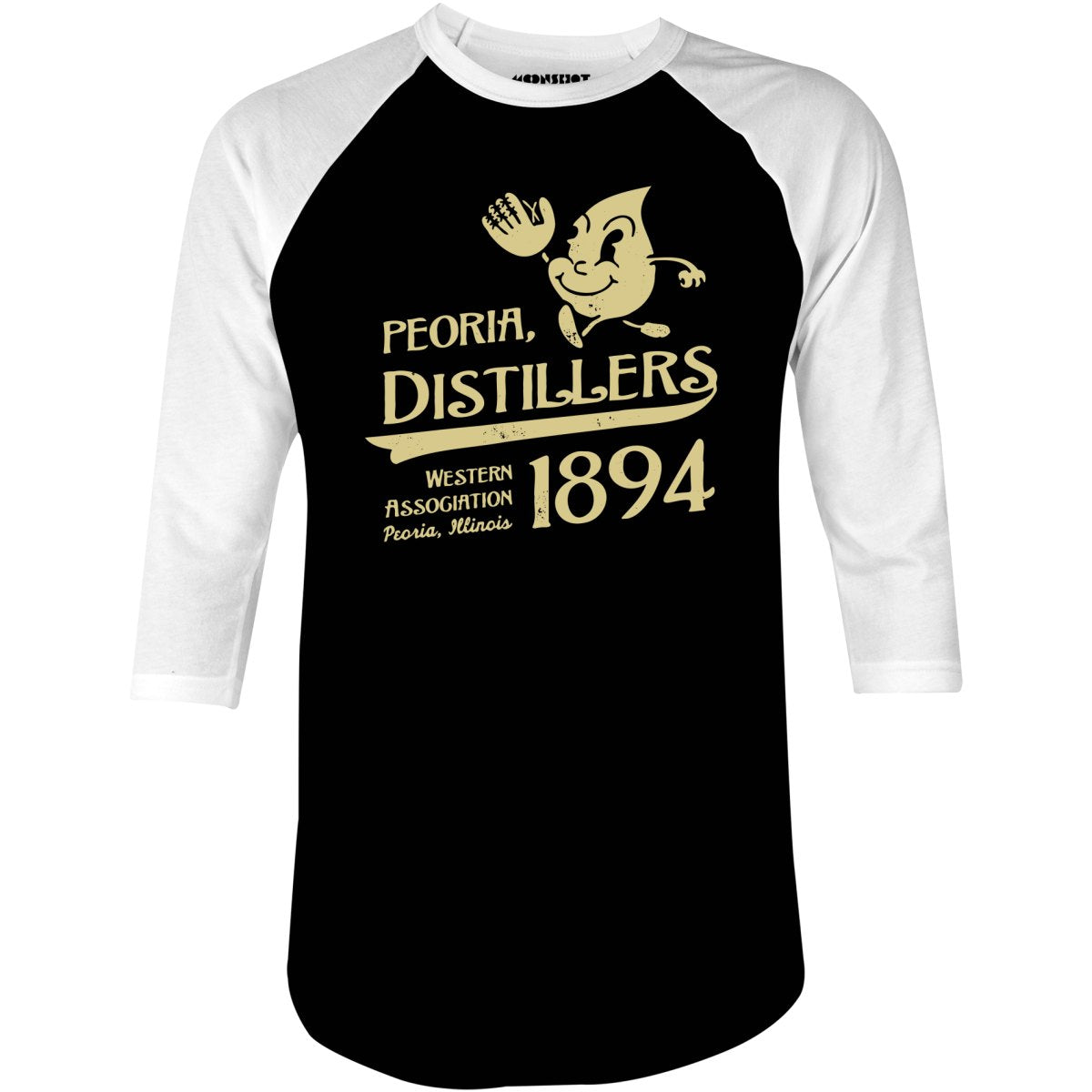 Peoria Distillers - Illinois - Vintage Defunct Baseball Teams - 3/4 Sleeve Raglan T-Shirt