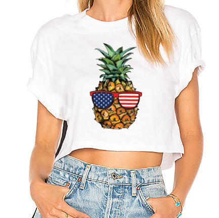 American Pineapple Cropped Womens Tee Shirt