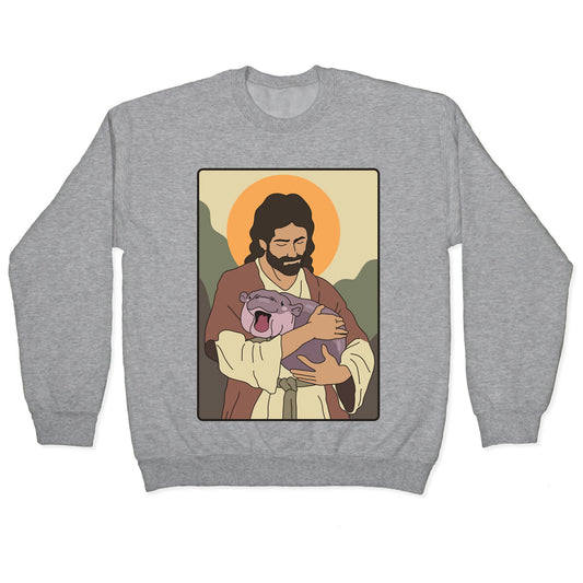 Moo Deng Jesus Crewneck Sweatshirt