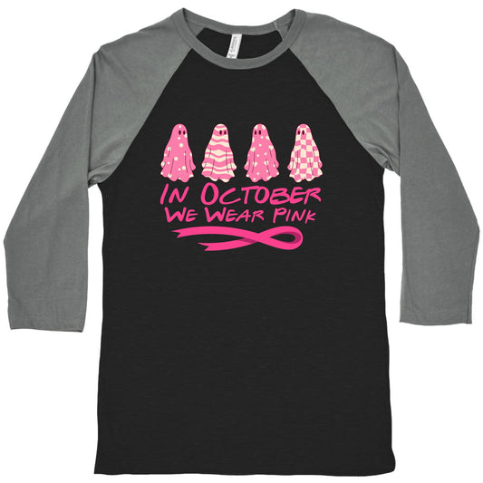 Ghost October Breast Cancer Awareness Baseball Tee