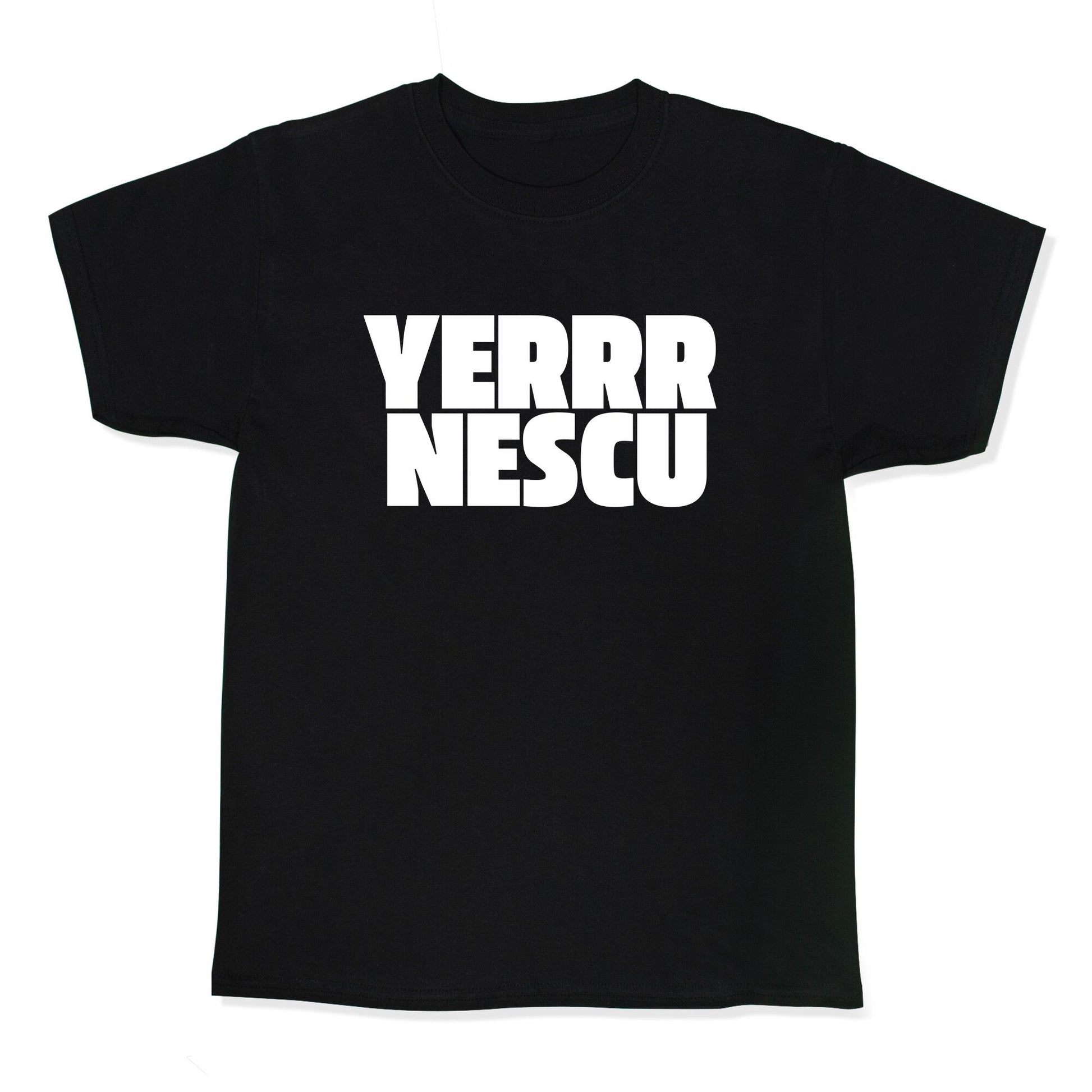 Yerrr Nescu White Text Kids Tee