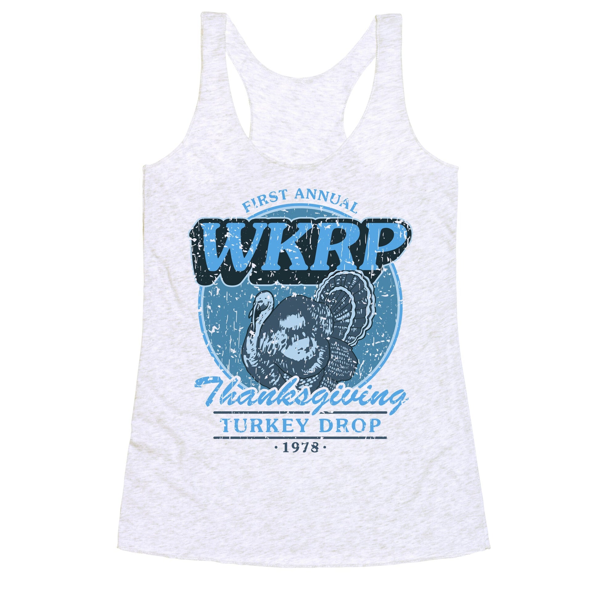 WKRP Turkey Drop Racerback Tank