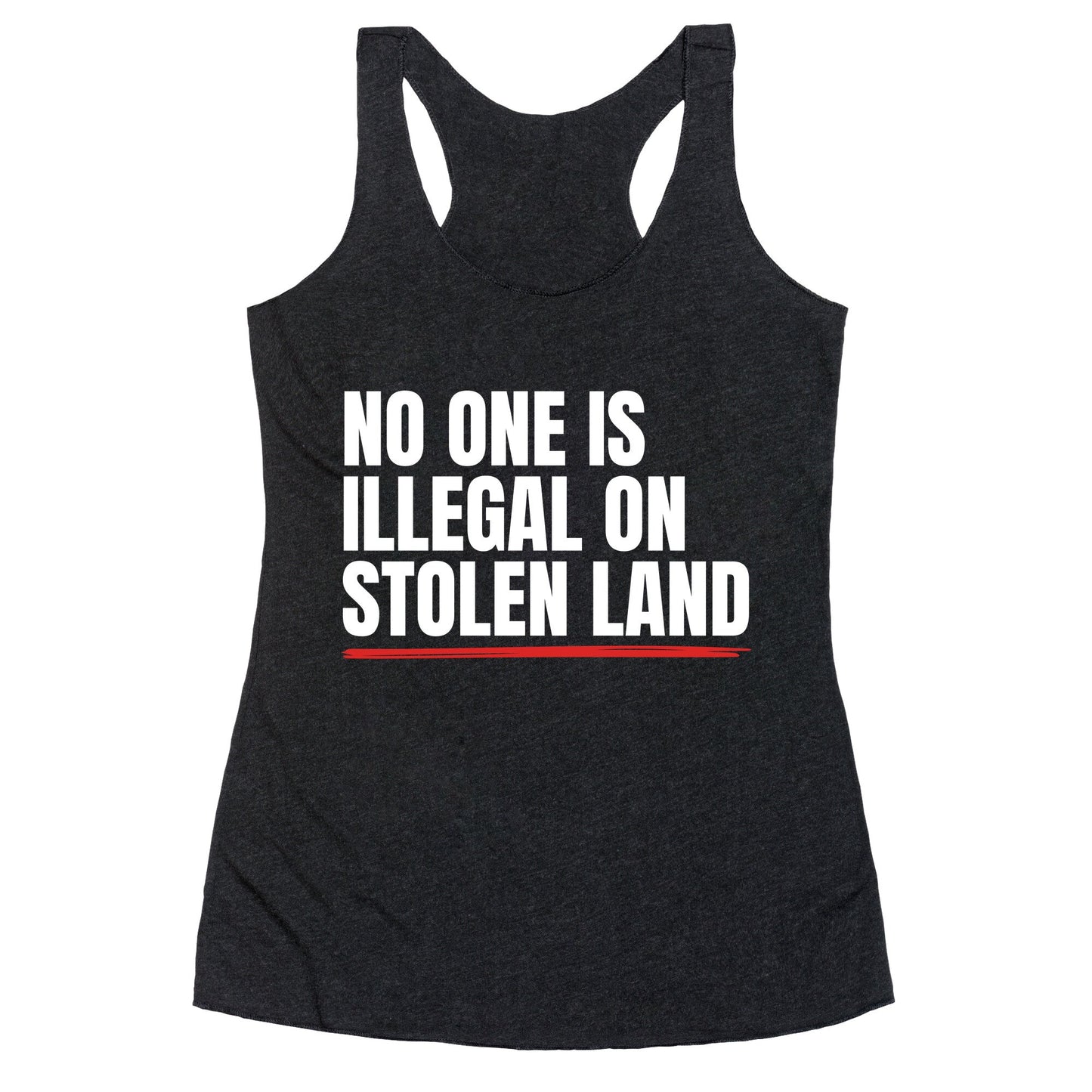 No One Is Illegal On Stolen Land Racerback Tank