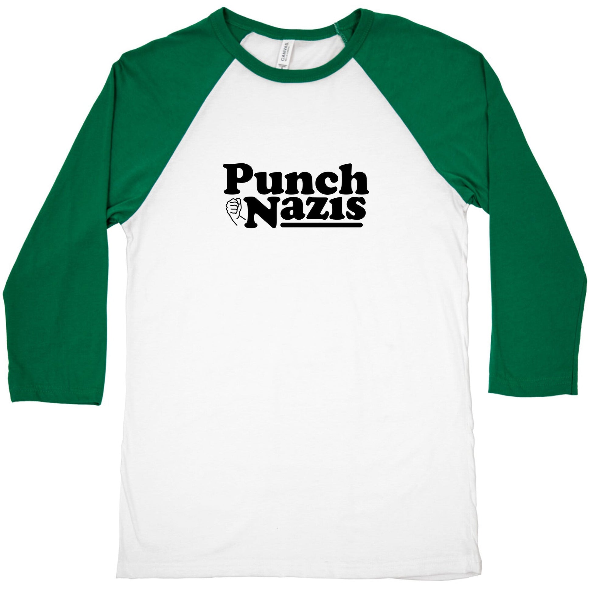 Punch Nazis Black Text Baseball Tee
