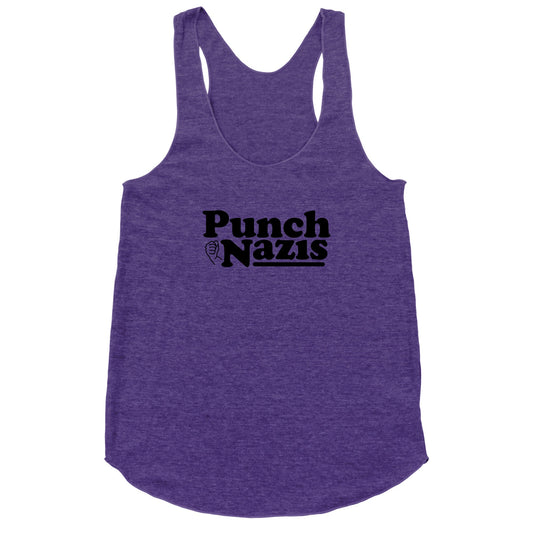 Punch Nazis Black Text Racerback Tank