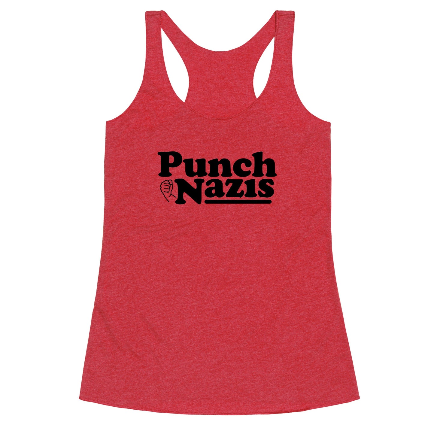 Punch Nazis Black Text Racerback Tank