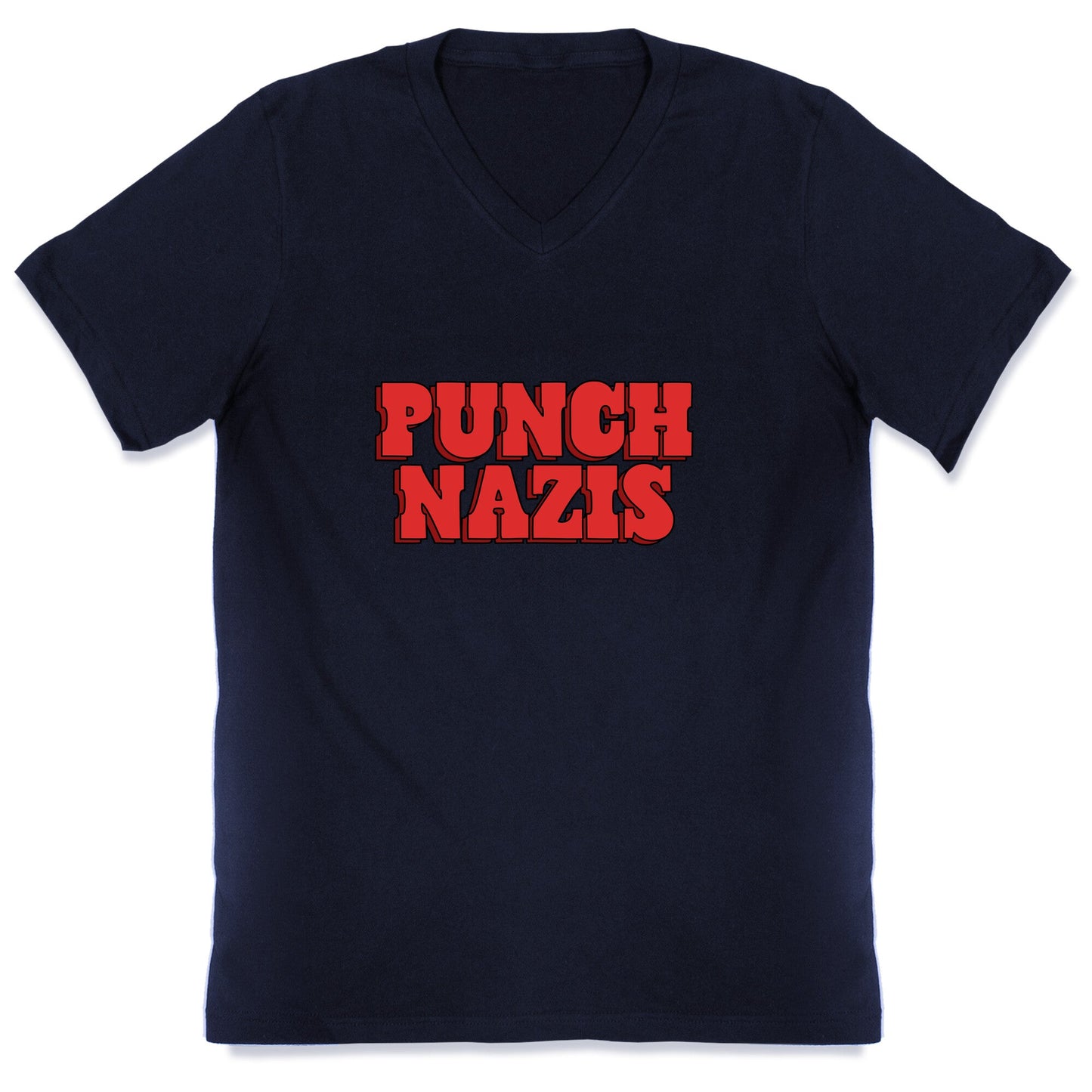 Punch Nazis Red Text V-Neck