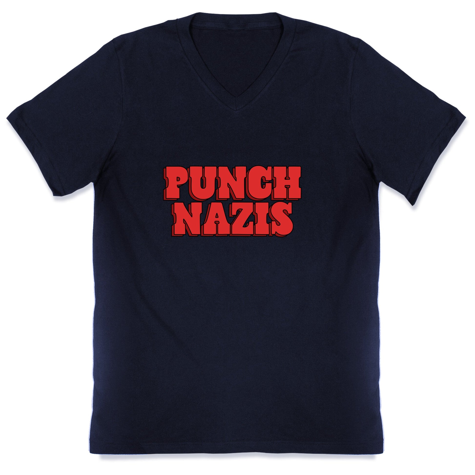 Punch Nazis Red Text V-Neck
