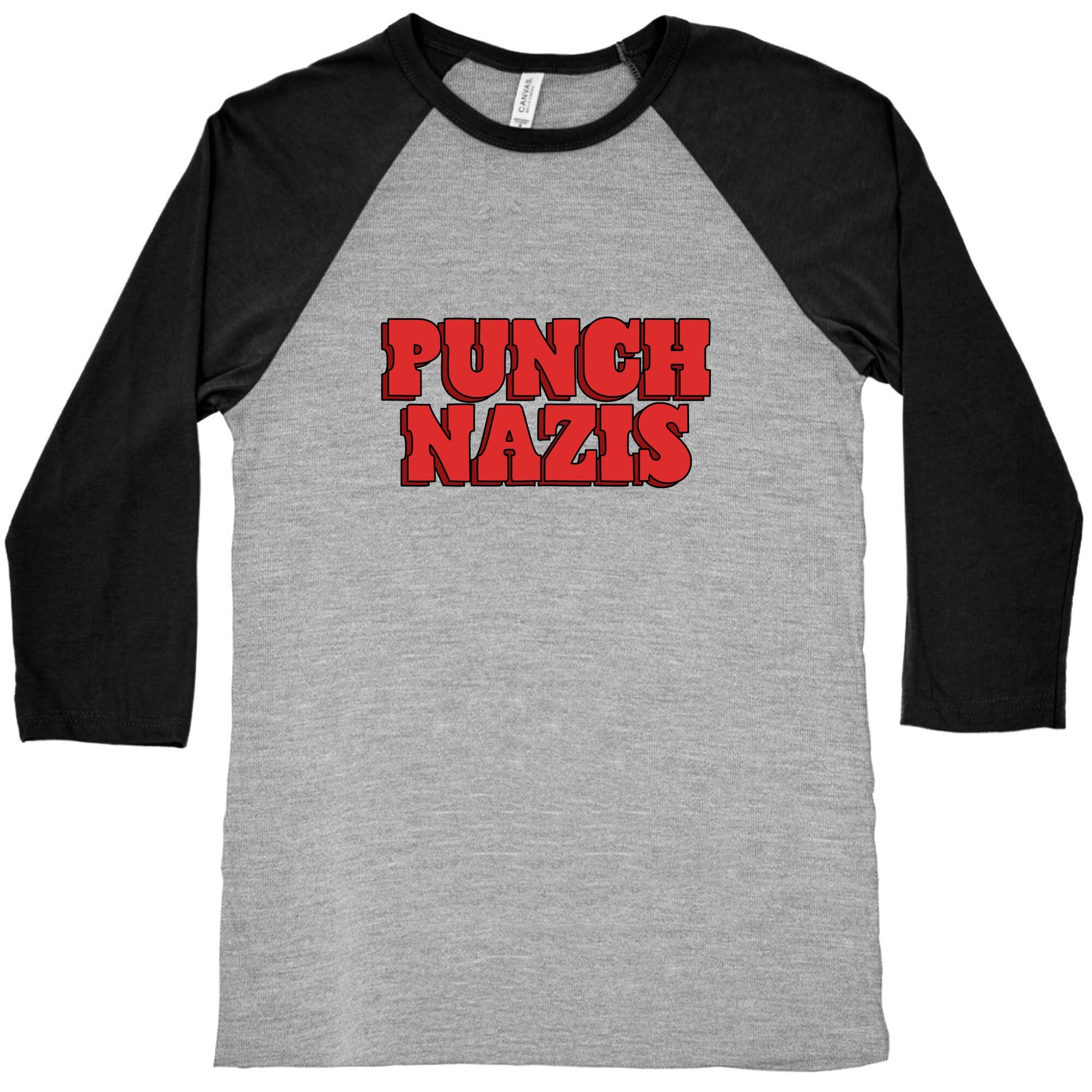 Punch Nazis Red Text Baseball Tee