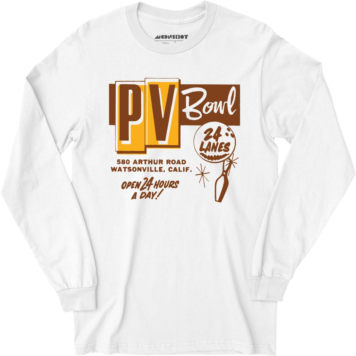 PV Bowl - Watsonville, CA - Vintage Bowling Alley - Long Sleeve T-Shirt