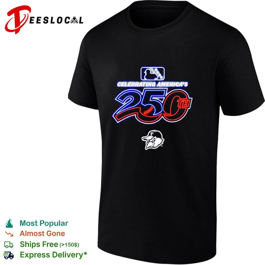 Celebrating America’s 250th MLB Trenton Thunder baseball logo red white and blue shirt