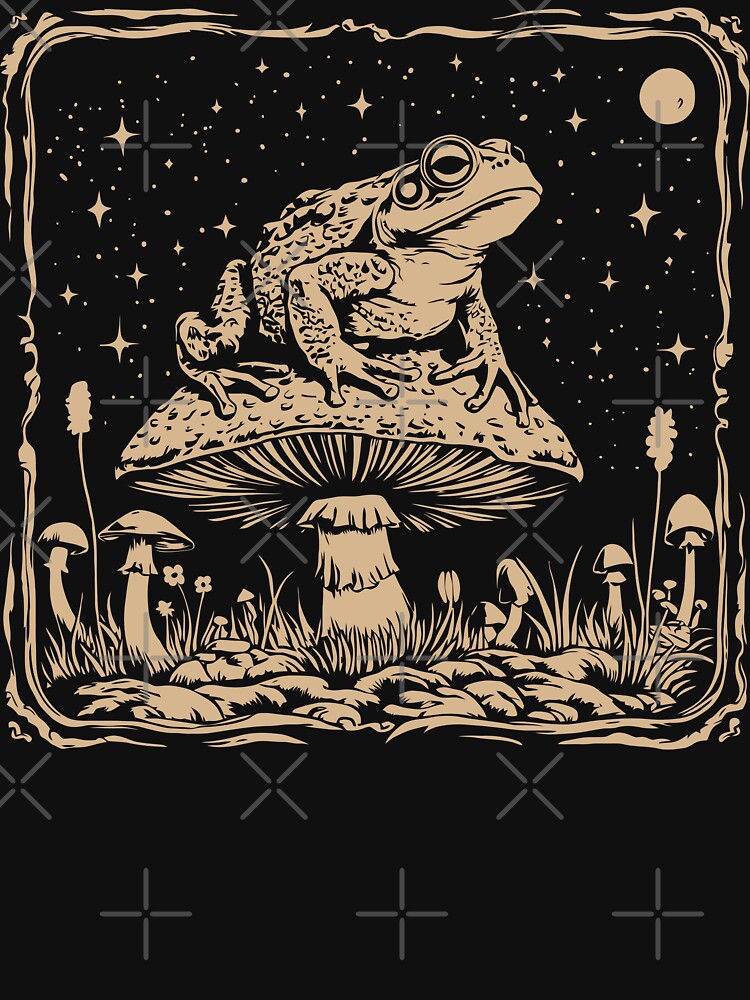 Frog on Mushroom Retro Celestial Forestcore by Y-Vibes