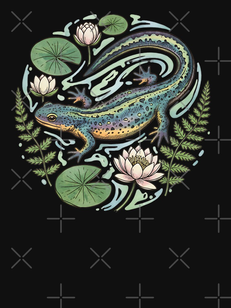 Alpine Newt with Water Lilies by BirdsnStuff