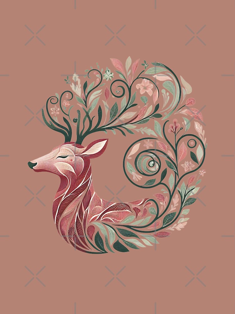 Red Deer Botanical Nature Art Illustration by BirdsnStuff